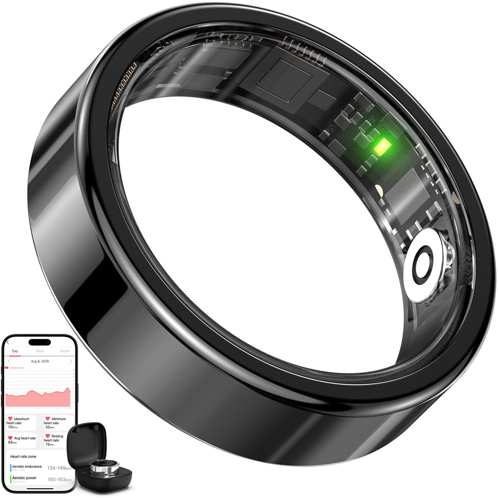 Smart Ring Health Tracker,Heart Rate&amp;Sleep Tracking Wearable,Waterproof Fitness Ring for Women/Men,Free Subscription,Scratch-Resistant and Scratch-Free Smart Ring Fitness Tracker(Black, 13)