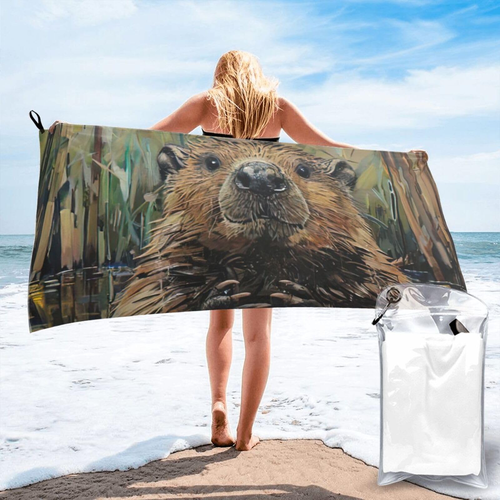 pojknbv Beaver Print Travel Gym Towel For Beach Camping Hiking Yoga Lightweight Reusable Versatility