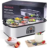 Suteck Automatic Yogurt Maker with 8 Glass Jars (48oz Total), LCD Display, Precise 68-131°F Temp Control for Homemade Greek & Flavored Yogurt