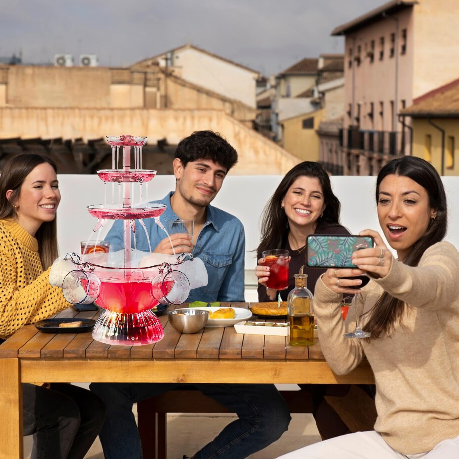 Fontaine à Boissons 3 Niveaux Avec Éclairage LED - 5 Tasses Incluses - Parfait Pour Fêtes Et Bars