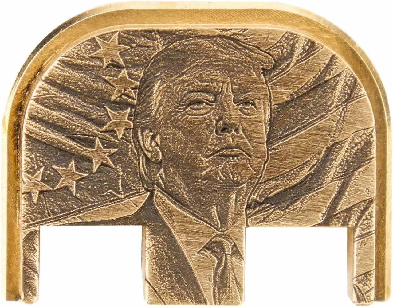 NDZ Performance Donald Trump Brass Slide Cover Back Plate for Gen 5 Glock 17 19 19X 20 21 22 23 26 27 29 30 34 45 47 49 Deep Engraved 3D OEM Upgrade, Made in The USA
