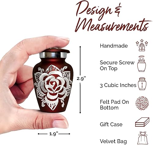 Miniatura 3 de Urna de recuerdo de rosa roja pequeña urna roja para cenizas humanas con caja y bolsa de primera calidad urna de rosa hecha a mano para cenizas