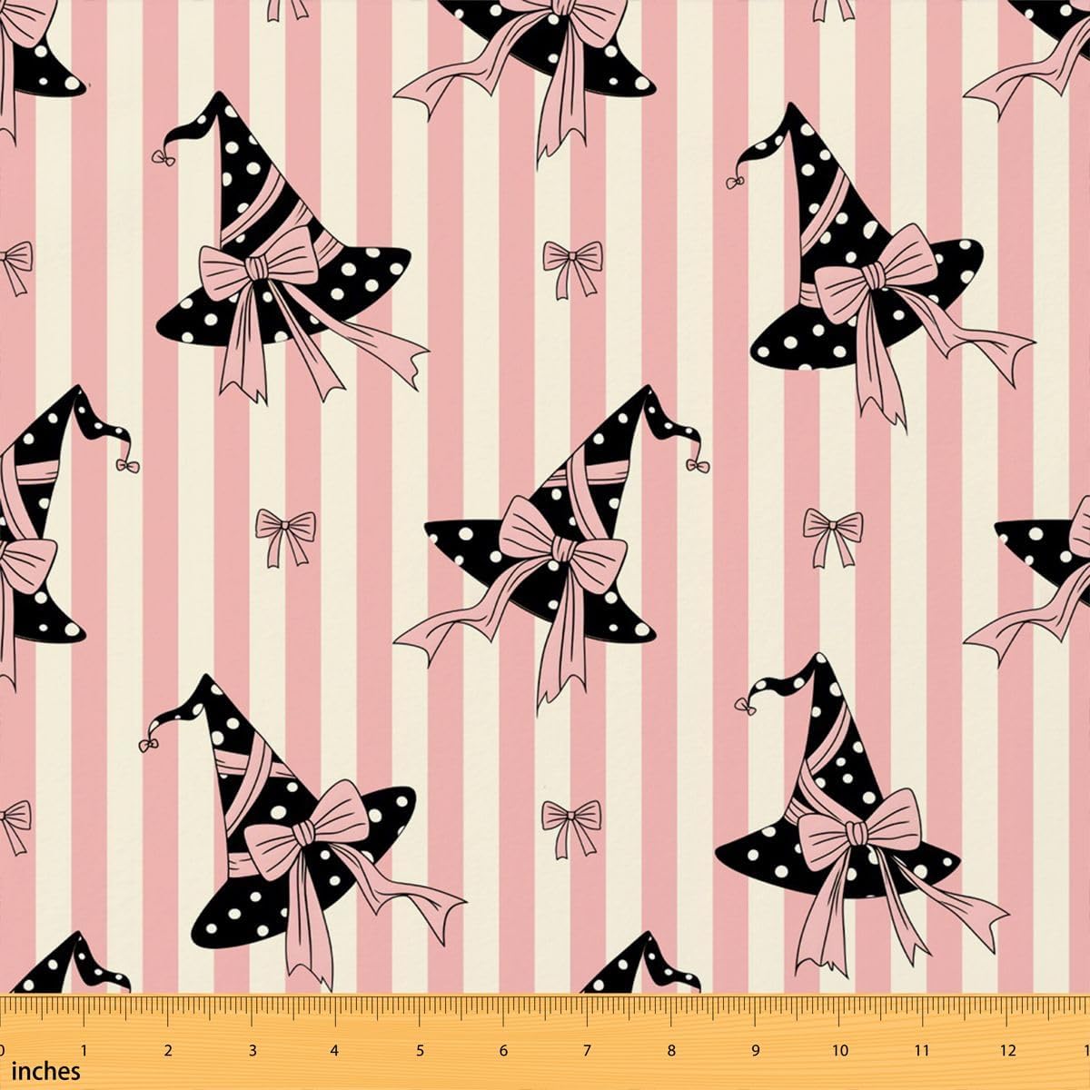 Feelyou Halloween Decor Fabric by The Yard Pink Bows Upholstery Fabric Witch Hat Waterproof Indoor Outdoor Decor for DIY Sewing Craft Projects 2 Yards