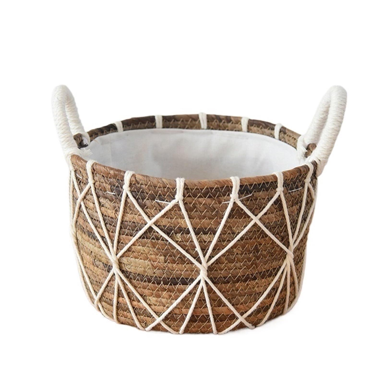 DUNSBY Woven Planter Seagrass Indoor Planter Basket With Liner, Water Proof Woven Wicker Baskets For Plants, Flower Pot Home Garden Decoration(24CM)