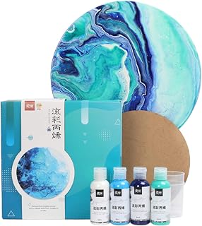 Domary Conjunto de tinta acrílica para derramamento de 4 frascos (2 onças / 60 ml) Frascos Tinta acrílica líquida de alto fluxo para tela, madeira, pedra, vidro, papel, azulejo