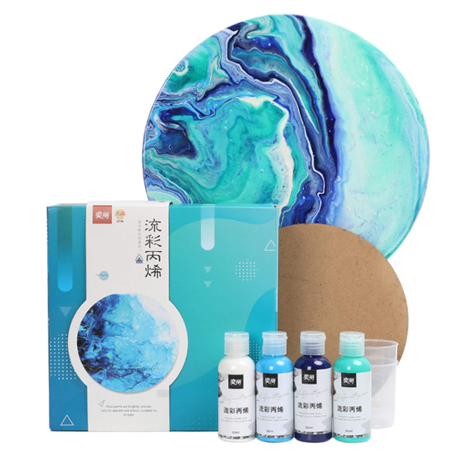 TOUFA Acrylic Pouring Paint Kit, Acrylic Pouring Paint Set of 4 Bottles (2oz/60ml) Bottles High Flow Liquid Acrylic Paint for Canvas Wood Stone Glass Tile Paper