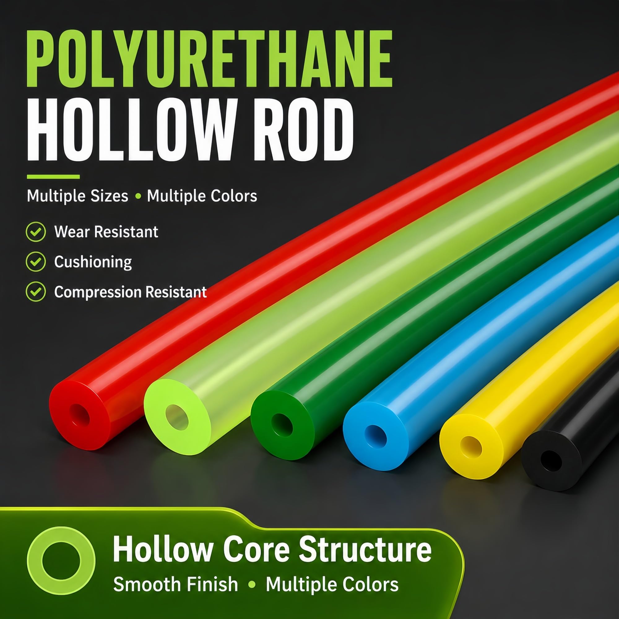 PU-Hohlstab Ø20-50mm, Innen-Ø8mm, 500mm, Grün Elastischer Gummistab