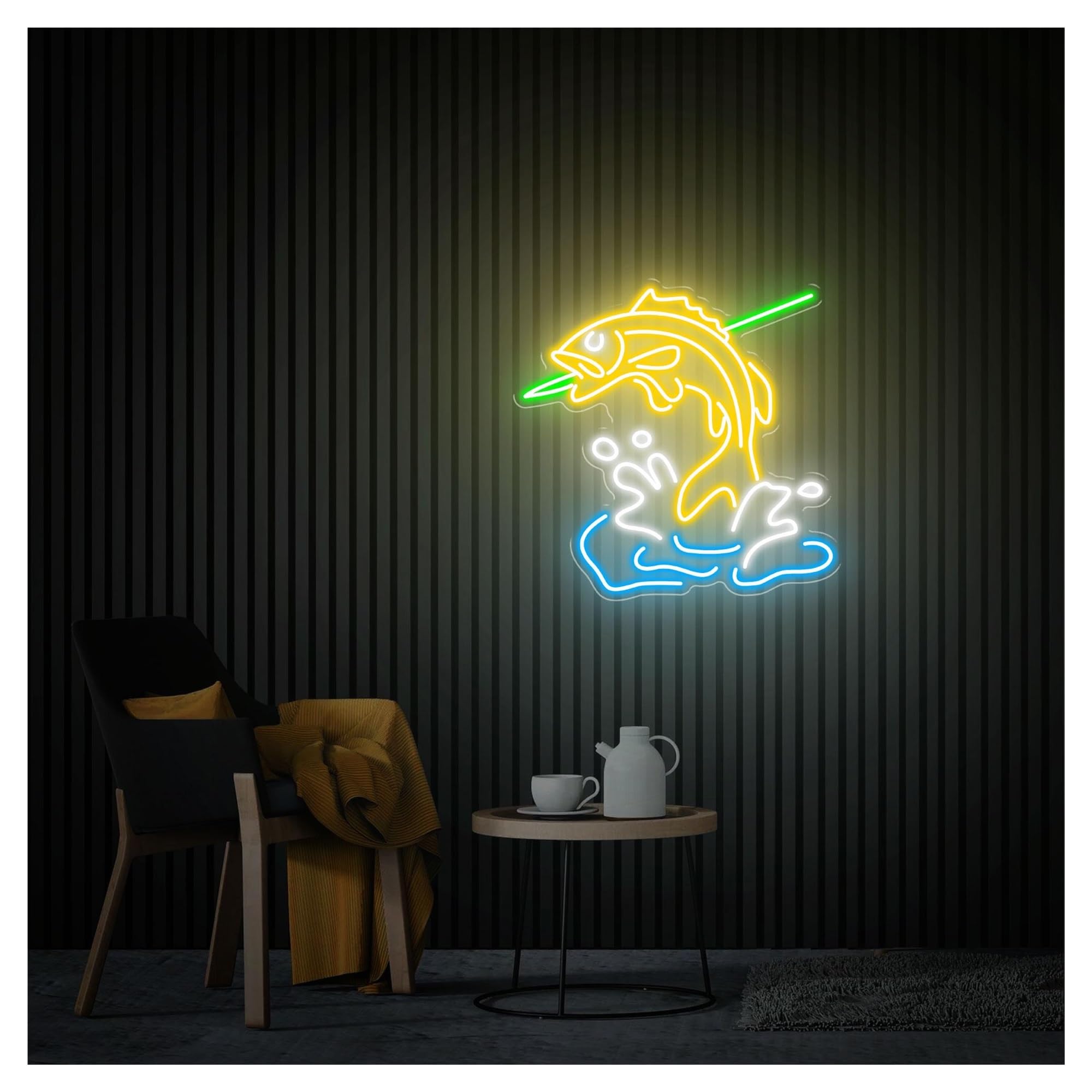 RONGCH Hanging Art Signs Fishing Neon Sign,Suitable for Shop Club Party Wall Decor with Dimmable 45cmx46cm(E)