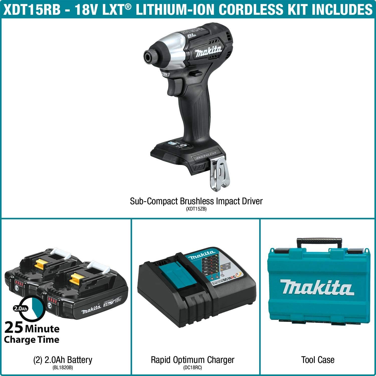 Sub Compact Brushless Cordless Impact Makita Xdt15 Charger Makita