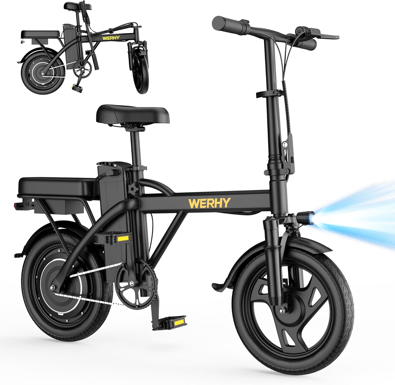 WERHY Electric Bike for Adults, 500W Motor, 22 MPH Max Speed Folding Ebike, 14" Electric Bicycles, Max 30/40/50 Miles Range (Pedal Assist Mode), Mini E Bikes