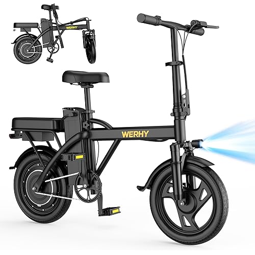 WERHY Electric Bike for Adults, 500W Motor, 22 MPH Max Speed Folding Ebike, 14" Electric Bicycles, Max 30/40/50 Miles Range (Pedal Assist Mode), Mini E Bikes