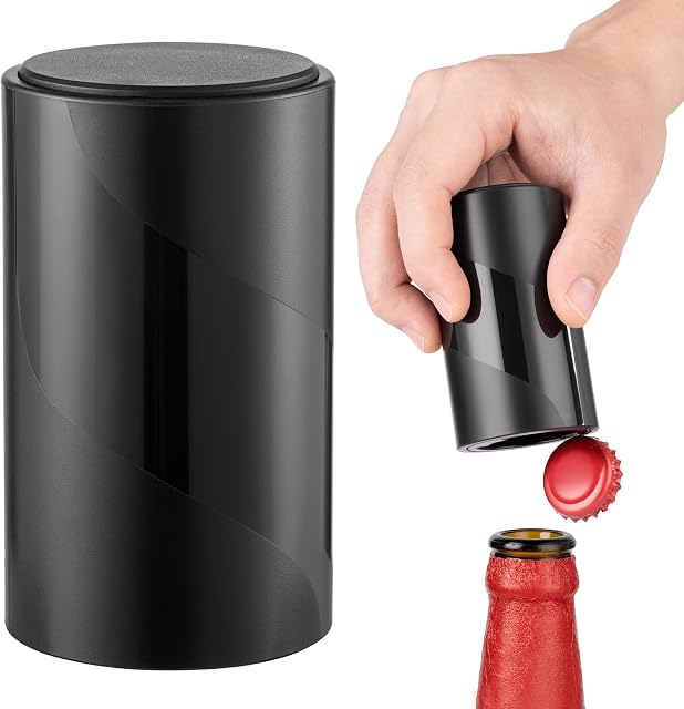 VinFlow5 Automatic Beer Opener (Black), Magnetic Bottle Caps Remover, Push Down - Pull Up w/ No Cap Damage for Bottle Top Collectors