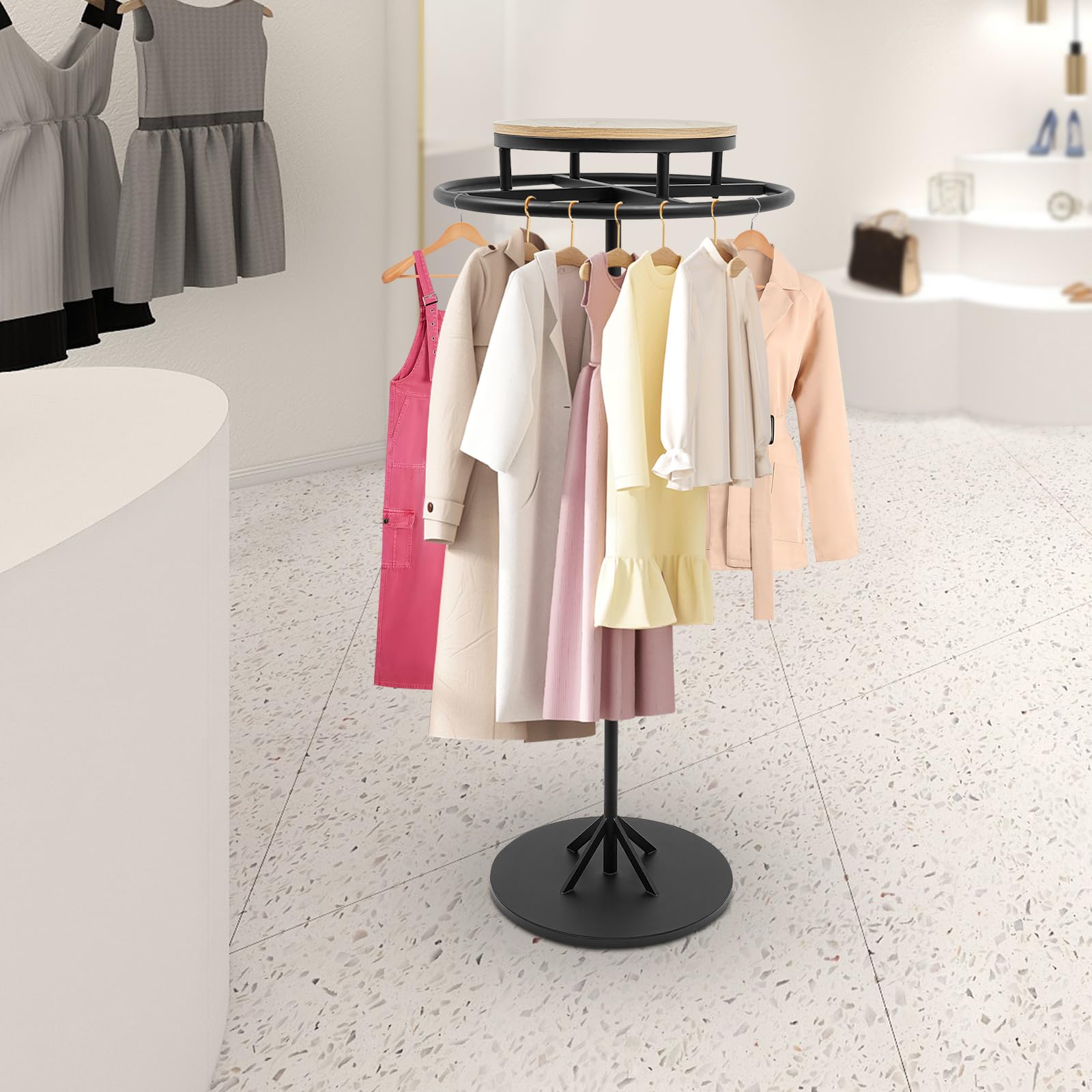Perchero redondo giratorio, perchero multifuncional, perchero para colgar ropa, percha independiente para minoristas, boutiques, dormitorios, tiendas, 60 x 140 cm