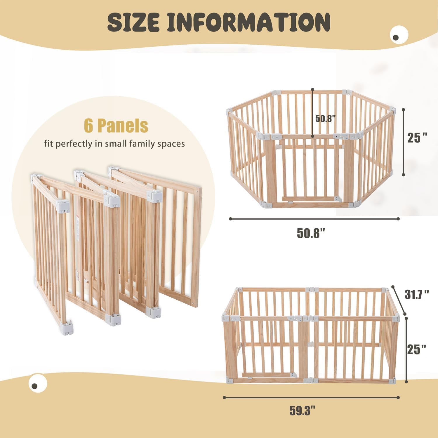 Parc bébé pliable en bois naturel 152x76 cm avec porte sécurisée et ventouses antidérapantes, parc modulable pour bébé et enfant, grande aire de jeu stable pour maison