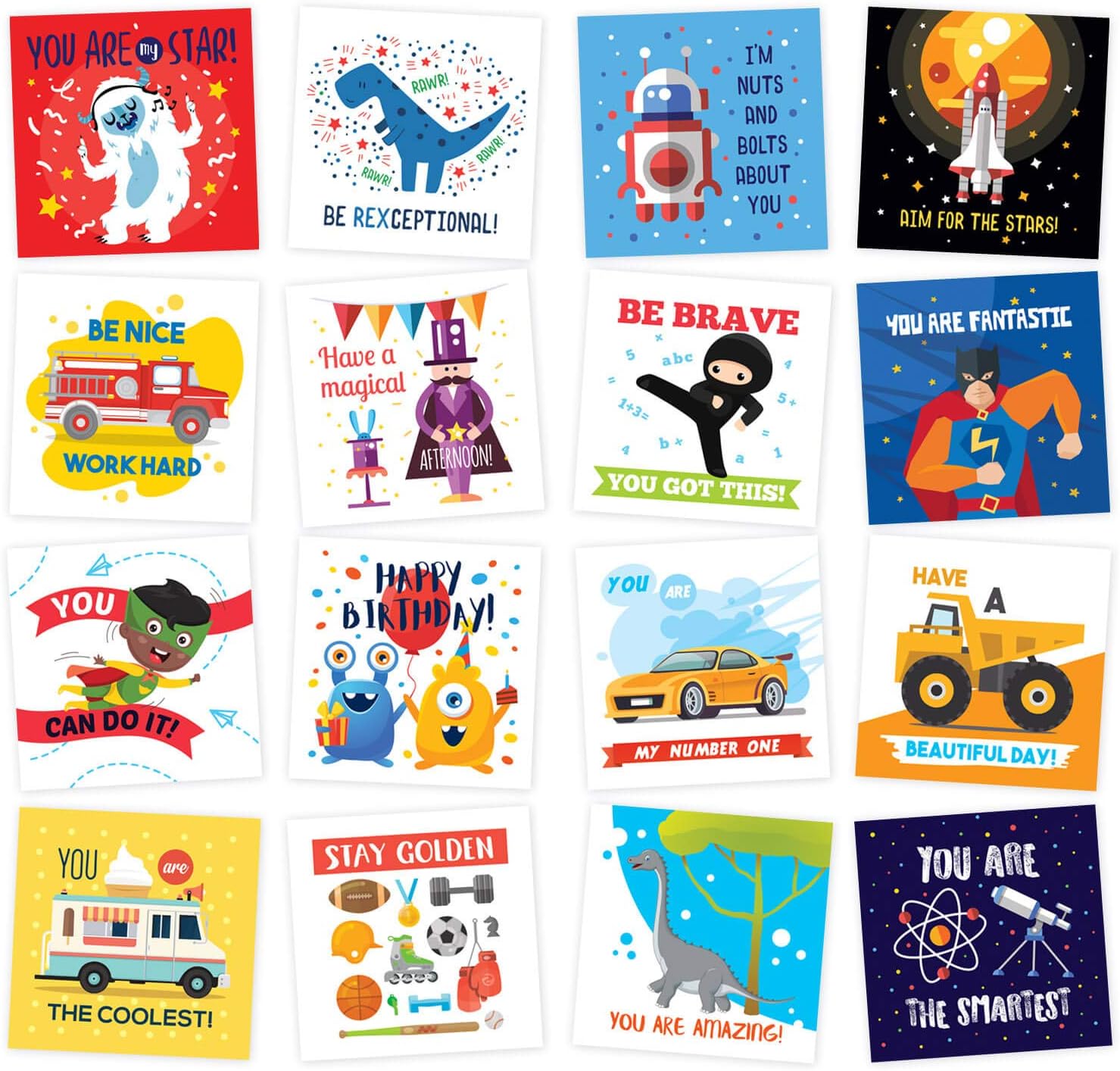 Lunch Box Notes for Kids - 60 Fun Motivational and Cute Inspirational Thinking of You Cards for Boys Lunchbox
