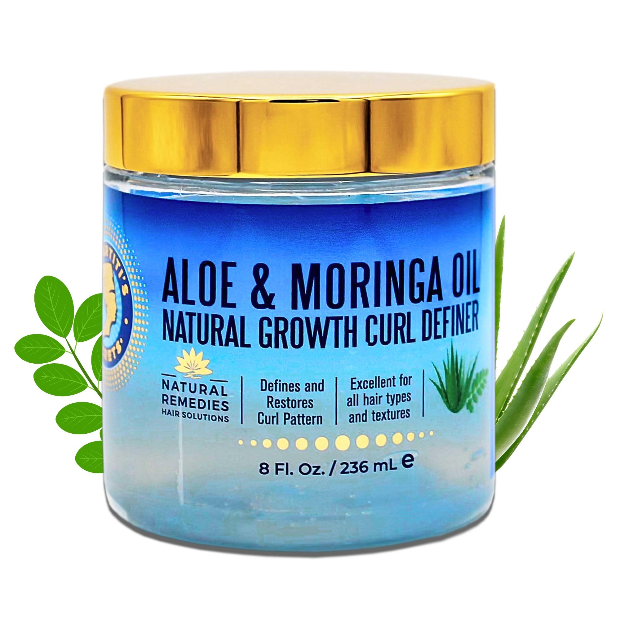 Natural Growth Curl Definer Gel | Aloe Vera and Moringa Oil for Hair Strength & Moisture | Strong Hold | Frizz Controller | Hair Curling gel for Women & Men | 8 oz / 237 mL