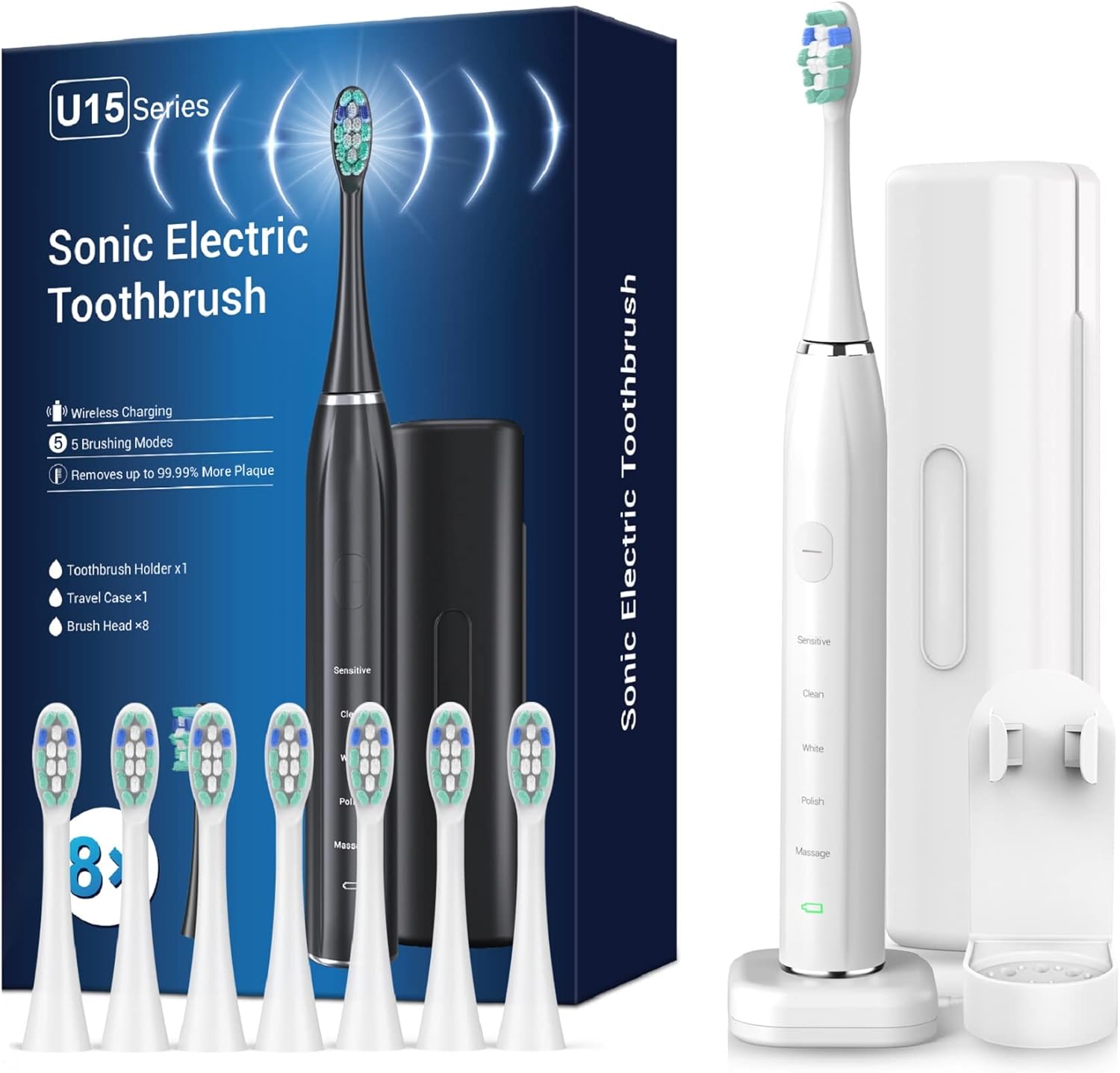 Sonic Electric Toothbrush with 8 Brush Heads for Adults and Kids, One