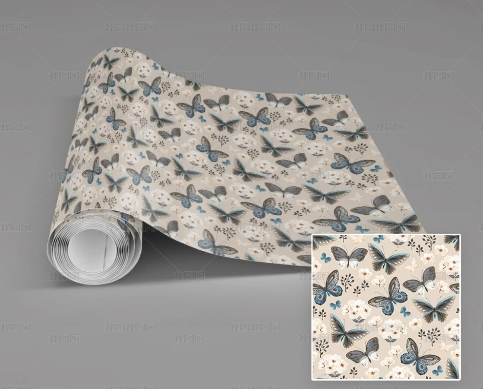Vinyle pour meuble imperméable et adhésif à motif papillon rétro 45x600cm