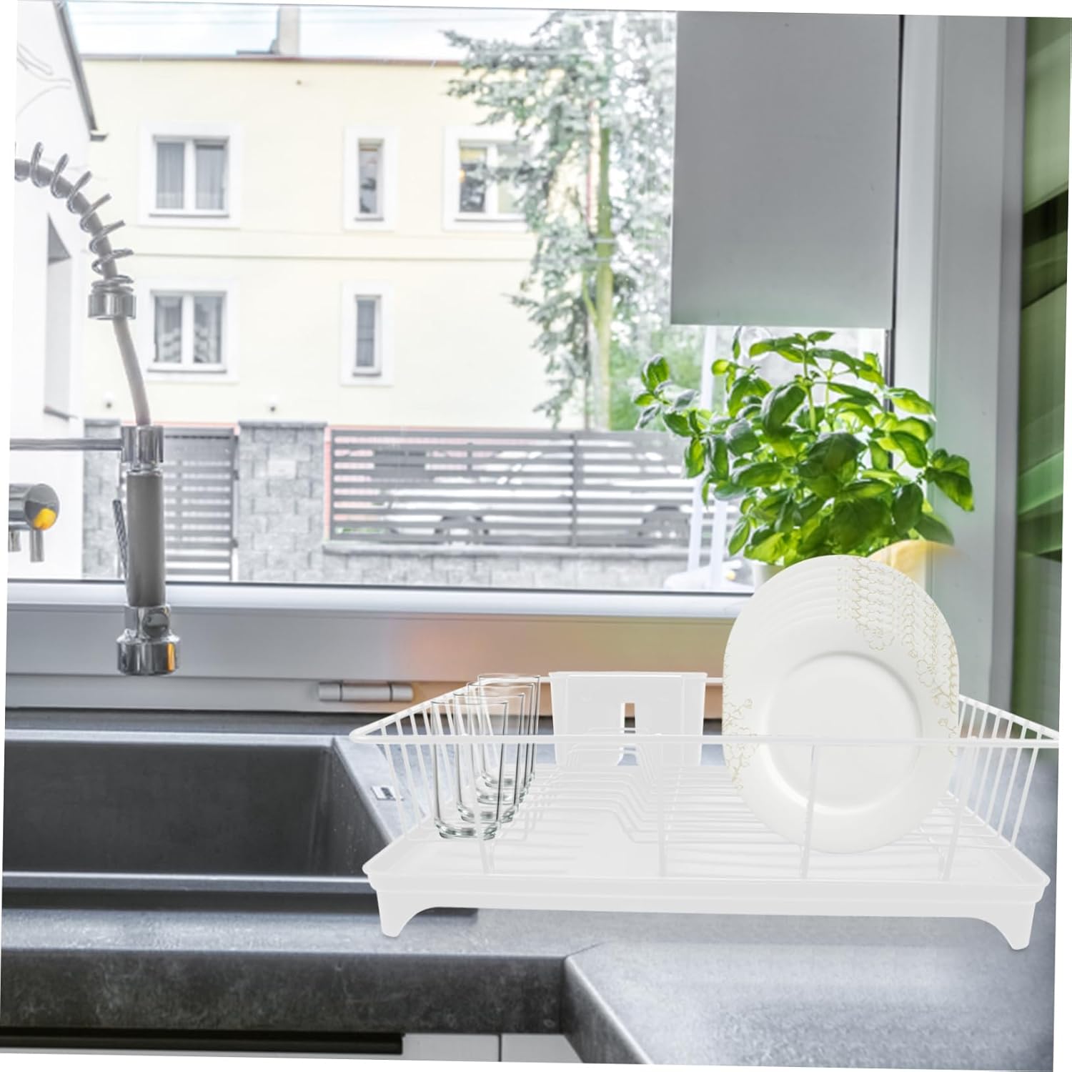 TOYANDONA Sink Dish Rack Kitchen Dish Plate Holder Drying Rack Utensil Organizer Countertop Storage