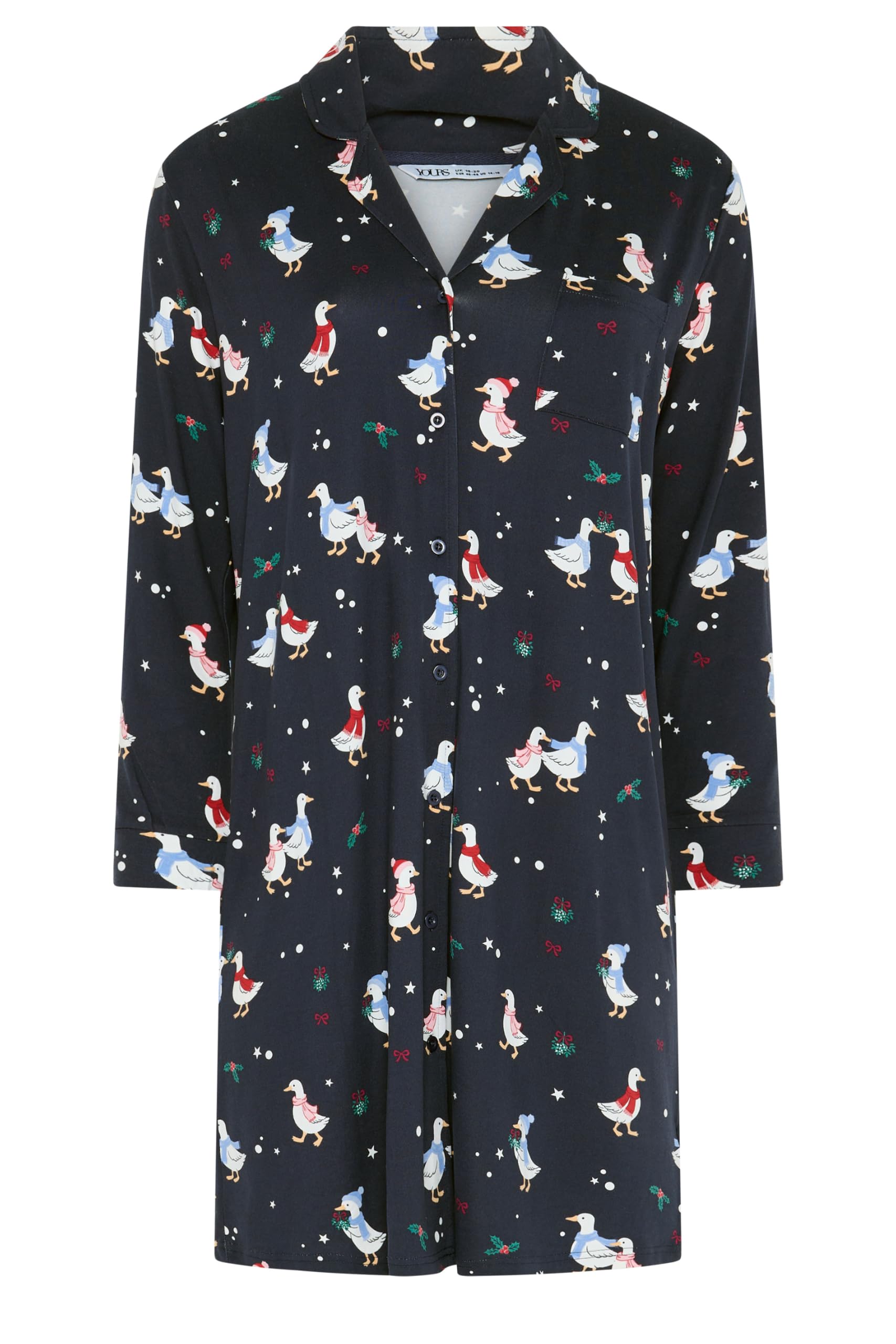 Yours Curve Blue Geese Button Through Nightdress - Women's - Plus Size Curve