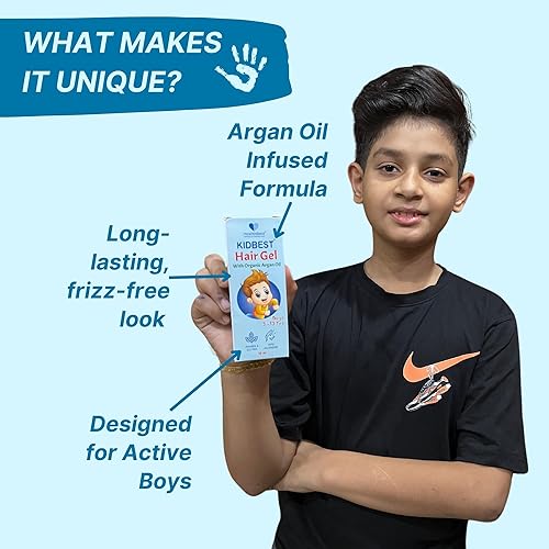 Miniatura 3 de Gel de peinado para niños y niñas (uso diario) con aceite de argán orgánico no tóxico, aceite de árbol de baqueta y kertina, crecimiento del