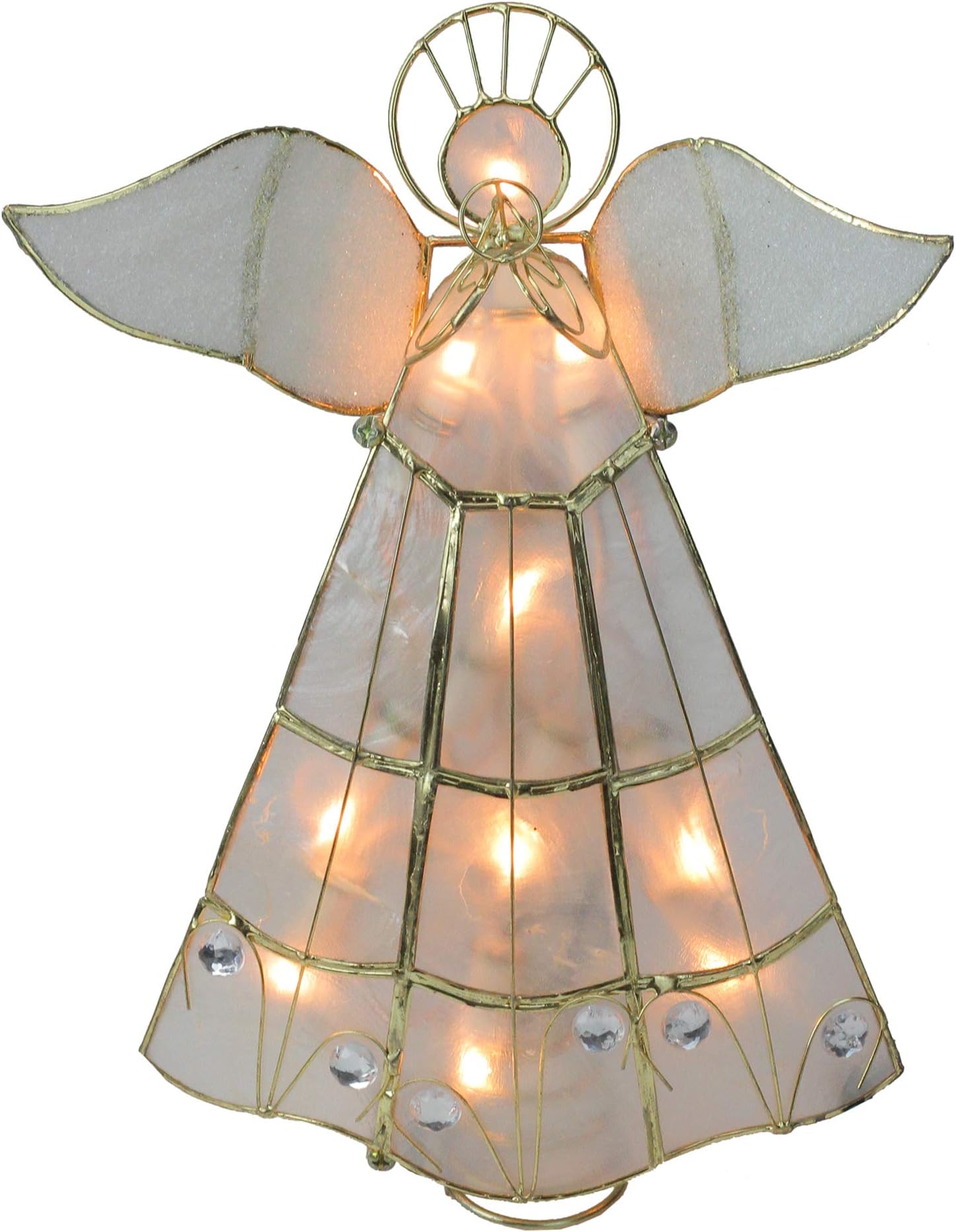 9.75" Lighted Gold Capiz Angel Trumpeter Christmas Tree Topper - Clear Lights