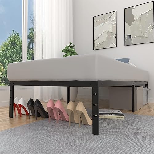 Miniatura 6 de Base de cama de metal de 18 pulgadas, tamaño Queen, base de colchón reforzada, soporte de cama Haevy Duty, sin necesidad de somier, con