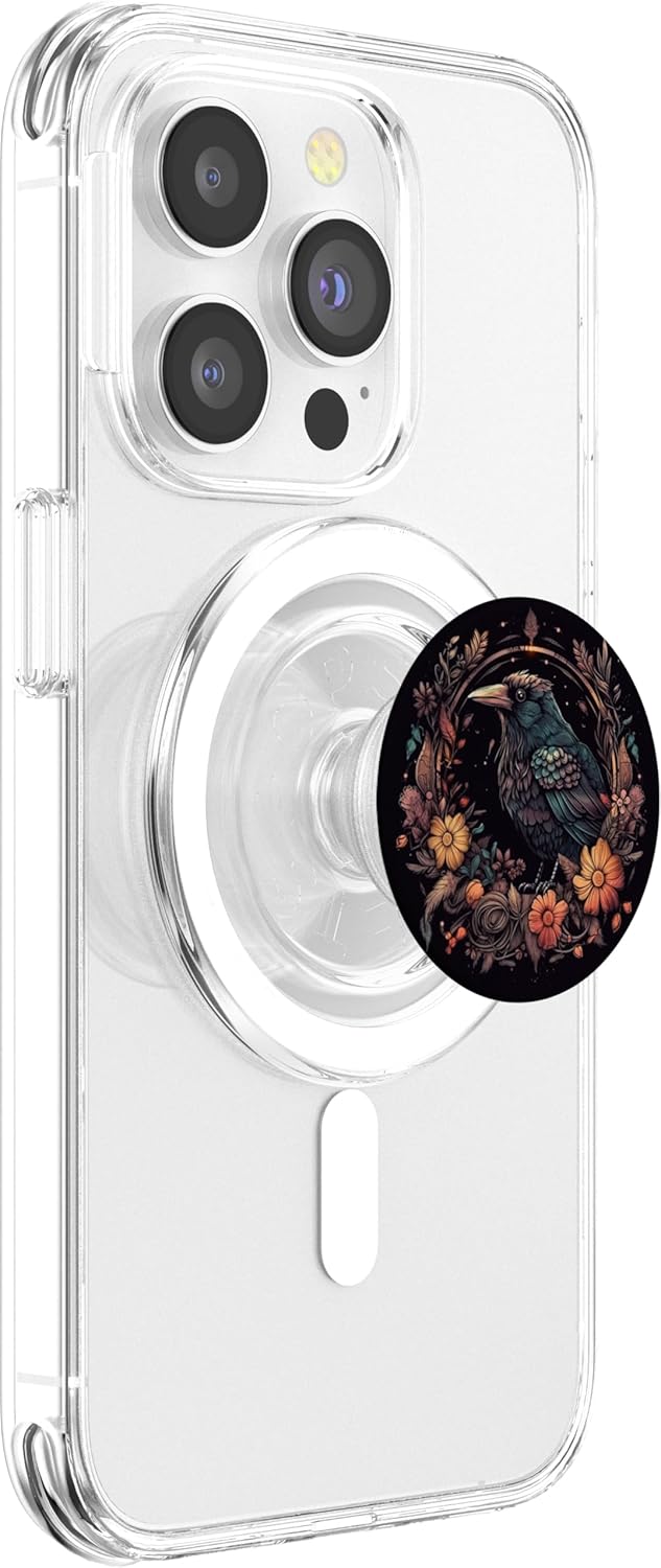 Crow Boho Flowers Graphic PopSockets PopGrip for MagSafe
