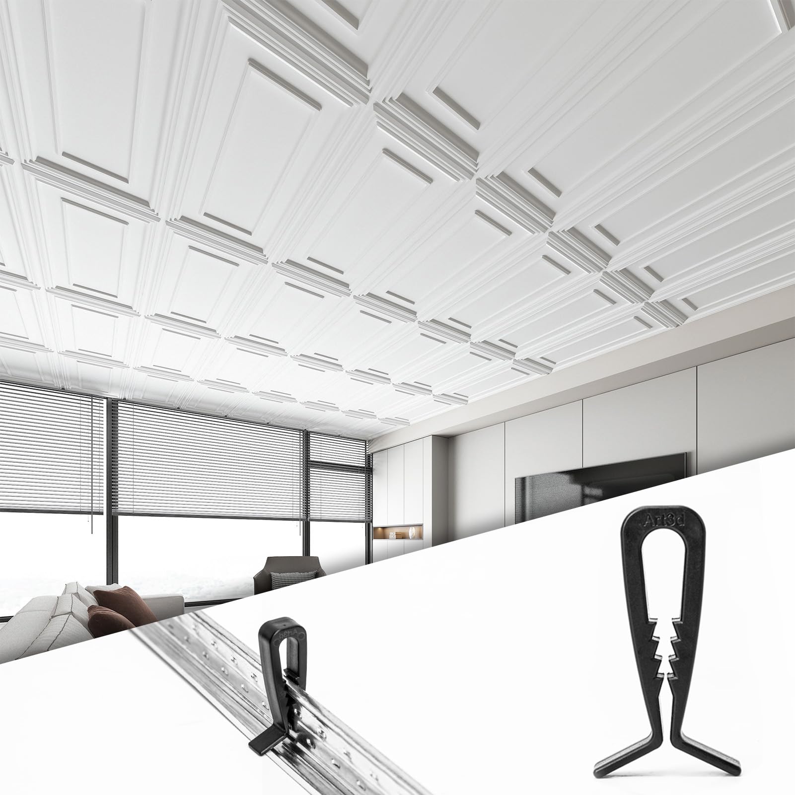 Art3d 100-Pack Hold-Down Clip for Drop Ceiling Tiles, 1.9 x 1 Inch Ceiling Grid Clips for Standard Ceiling Grid System