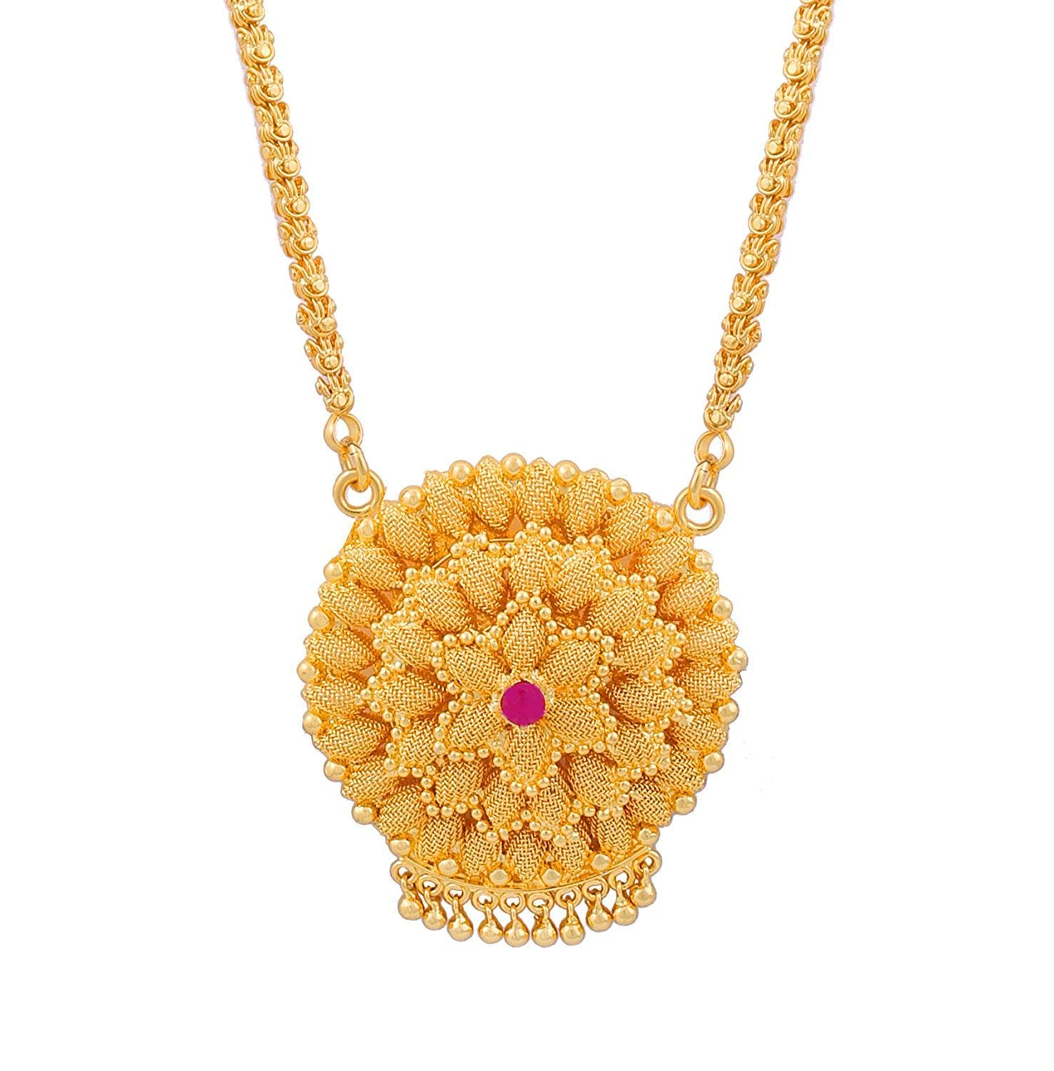 AFJ GOLD One Gram Micro Gold Plated Traditional Designer Trendy Pink Diamond Flower Chain Doller for Women and Girls (24 inch) (OFT/DC-201) (B07JN8J213) Amazon Price History, Amazon Price Tracker
