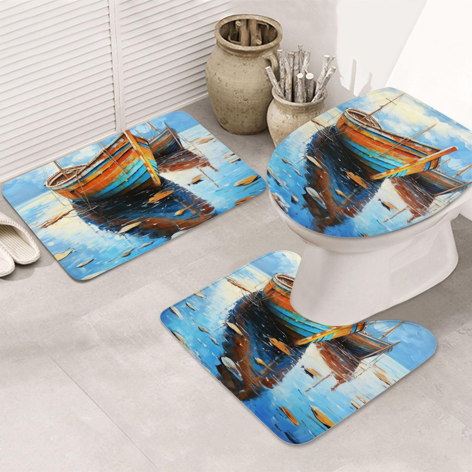Tapis de bain mer peinture à l'huile en microfibre douce OUSIKA