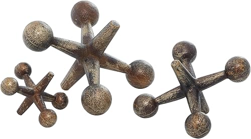 Miniatura 1 de Deco 79 Metal Jack Sculpture, Set of 3 5", 4", 3"H, Gold