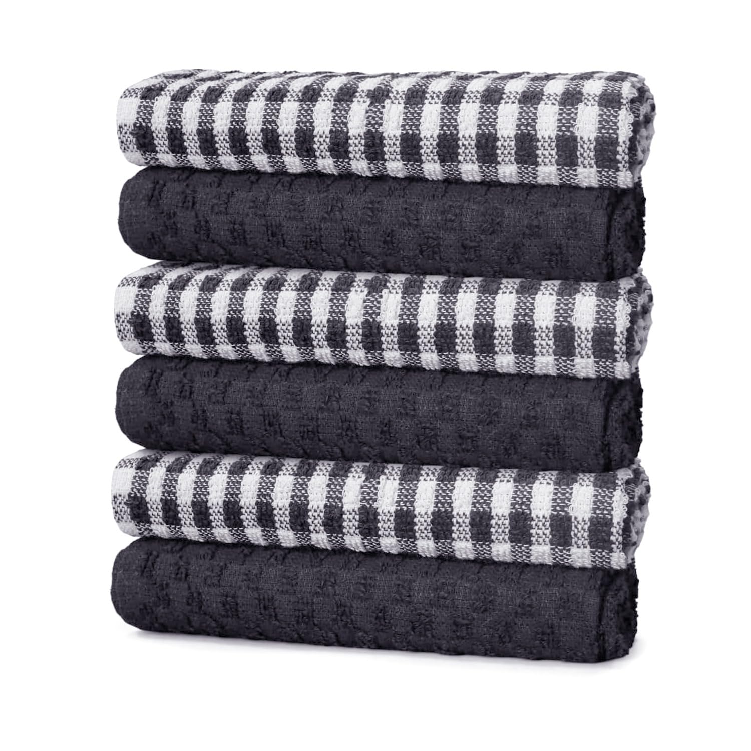 ZZZMRH 100% cotton pack of 6 Charocal Grey tea towels for Kitchen - Soft Dish Cloths for washing up and drying dishes, High Absorbent Black Tea Towels for Kitchen (Charcoal Grey) — image 1