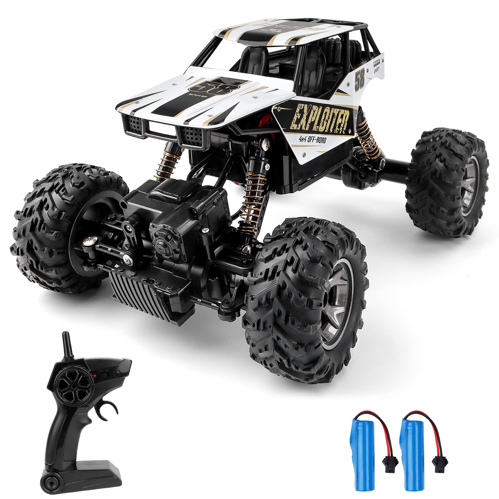 deAO Remote Control Car, Metal Die-Cast Shell RC Rock Crawler Remote Control Truck with 60 Mins Play Time, 2.4Ghz 4WD Dual Motors Off Road All Terrain Remote Control Monster Truck Toy Car for Kids