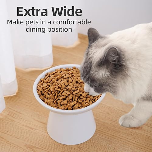 Vista 33 de Cuenco elevado extra ancho para comida para gatos, cuencos de cerámica para alimentos y agua, plato ancho y poco profundo para gatos, fatiga