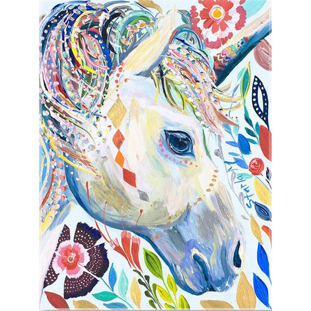 Kit Diamant Peinture Licorne 40x50cm Broderie Point de Croix Strass Rond Déco Salon
