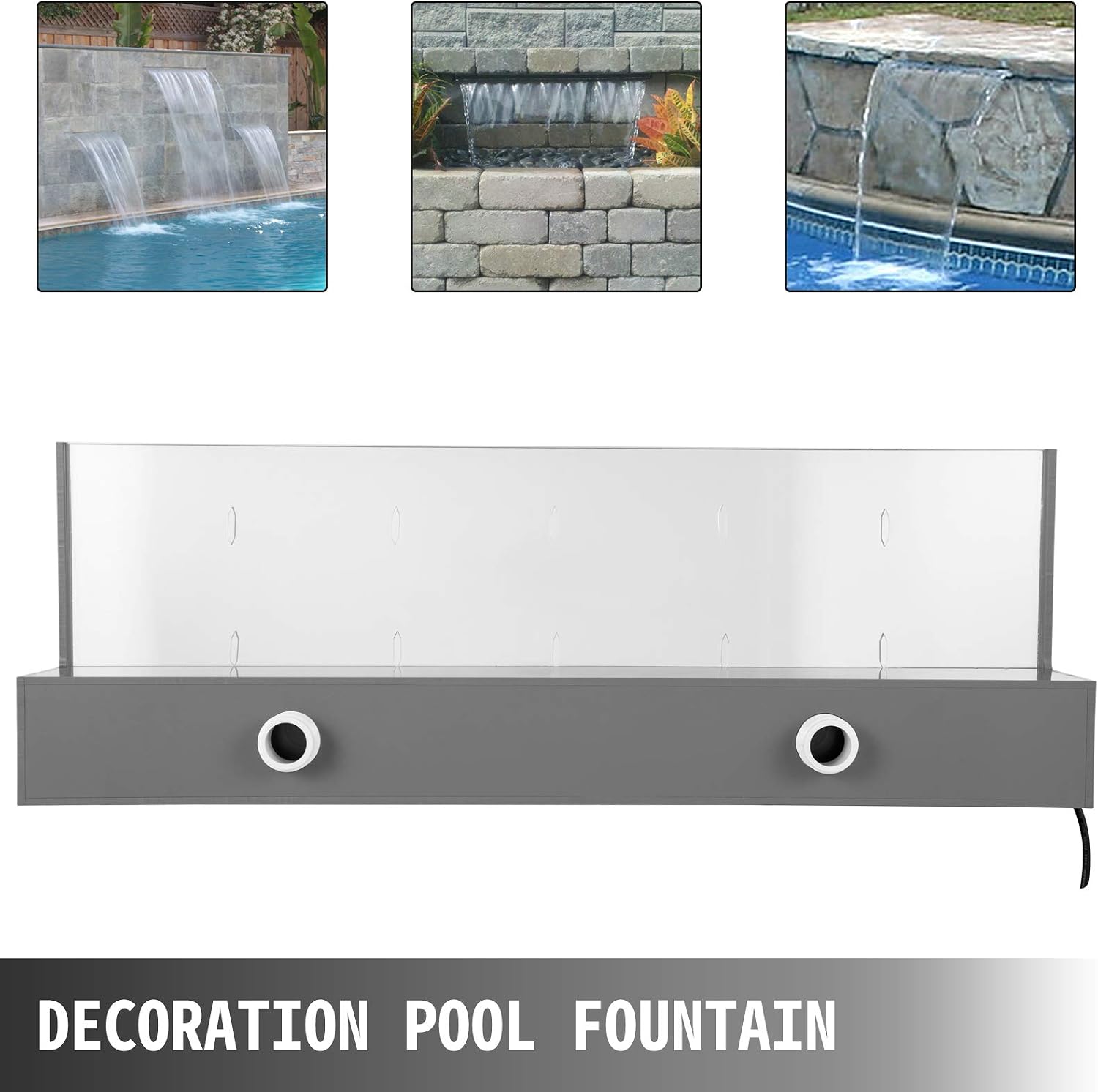 Happybuy Fountain Spillway 23.6x3.2x8.1 Inch, Pool Waterfall Fountain 17 Colors Led, Pool Water Fall Kit with Remote, Pool Spillway Solid Acrylic Pool Waterfall for Garden Pond, Swimming Pool, Square