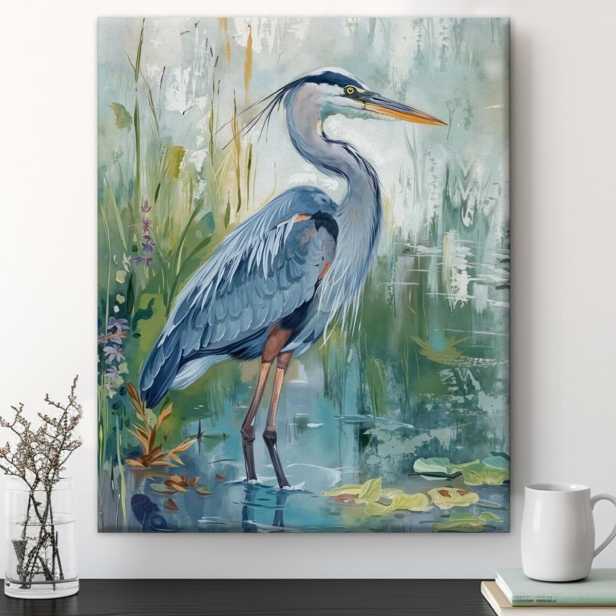 Coastal Beach Wall Art Decor, Nautical Beach House Framed Canvas Picture, Oil Painting Wall Art for Bedroom Dorm Decor, 8x10 Inch