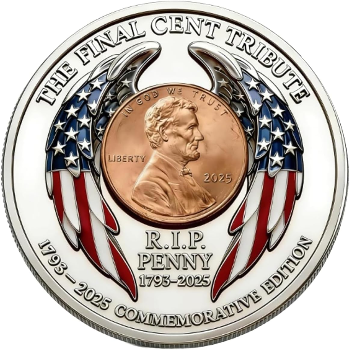 Final Cent Tribute Penny Coin – The Last Cent Commemorative Challenge Coin, American Flag & Eagle Engraving, for Veterans, Marines, Men