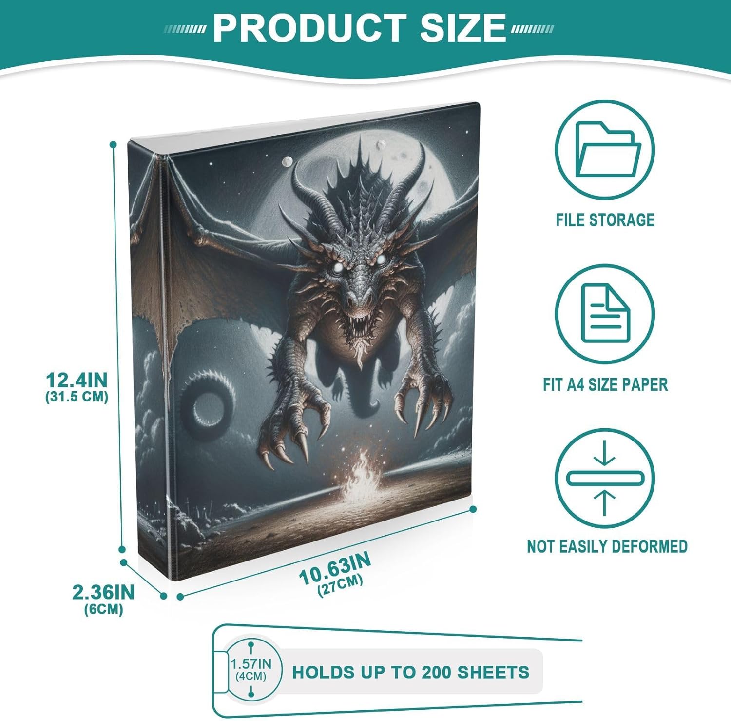 Evil Dragon Small Clipboards with Pockets 2.5 Inch Binders 3 Ring 10.6" x 12.4" School Supplies