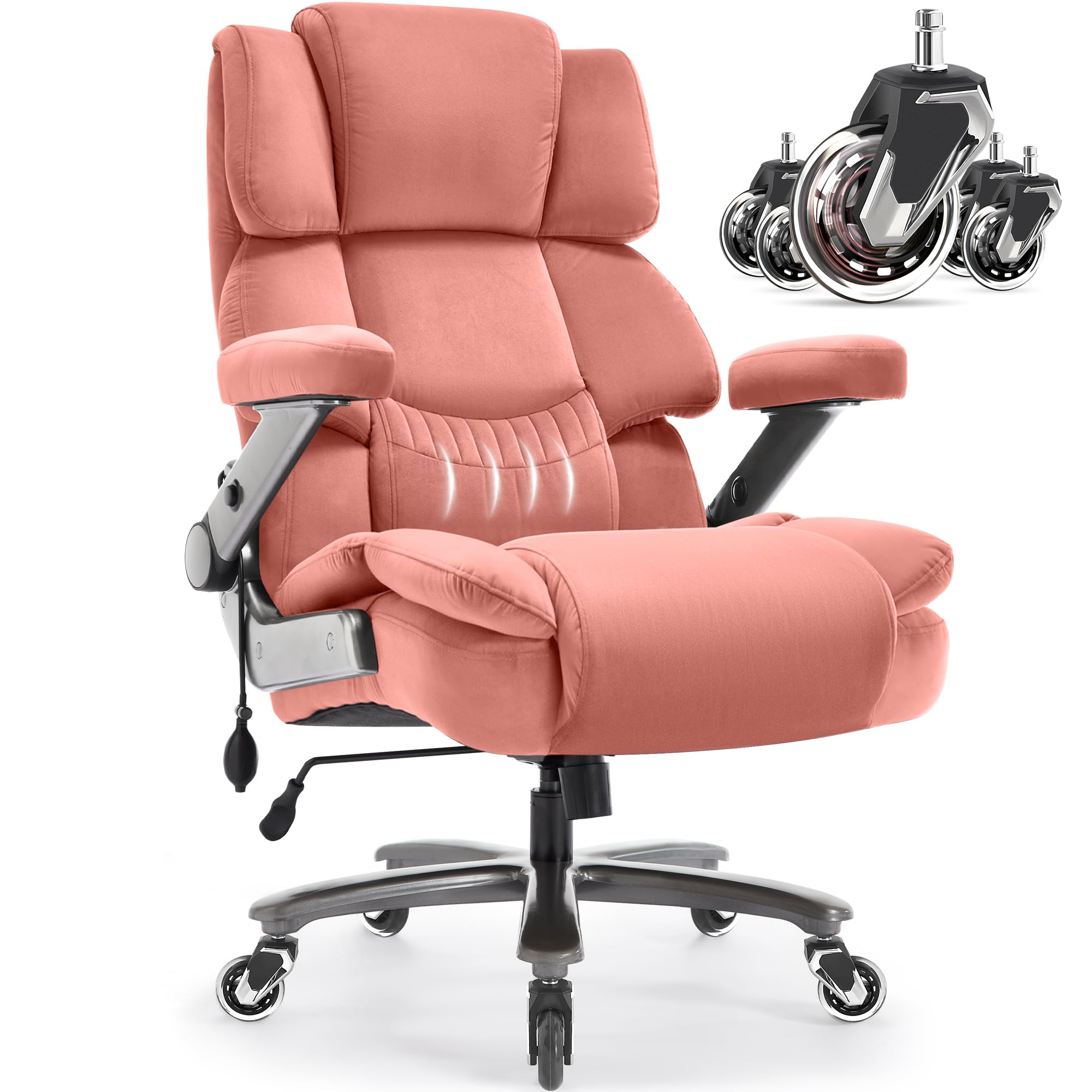Fabric 700lbs Big and Tall Office Chair-Large Computer Chair with Adjustable Lumbar Support 3D Flip Arms Plus Size Wheels, High Back Executive Desk
