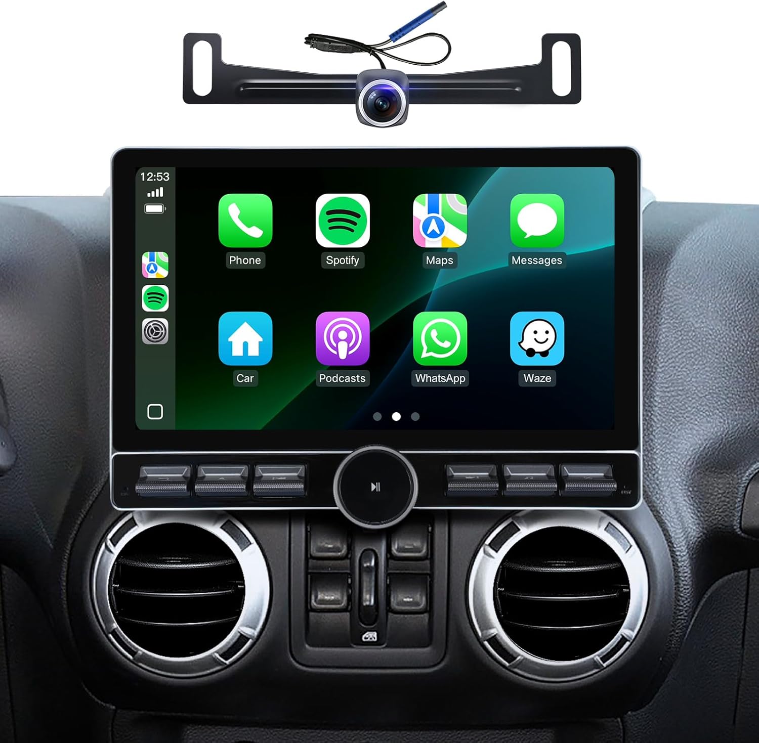 Touchscreen Car Stereo Radio for Jeep Wrangler Dodge Chrysler Wireless CarPlay Android Auto GPS Navigation Installation Kit Replacement Upgrade (Single Knob 6+128)