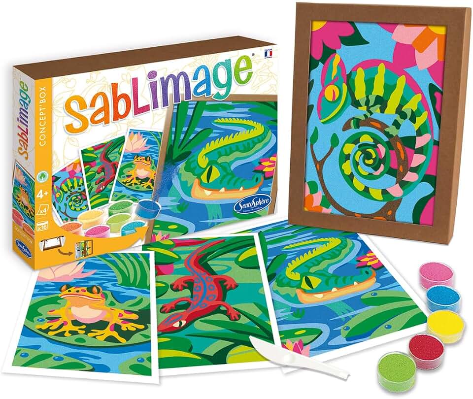 Sentosphère 3908819 Sablimage, Sandbilder-Mal-Set für Kinder, Motiv Reptilien und Frosch, DIY Bastel