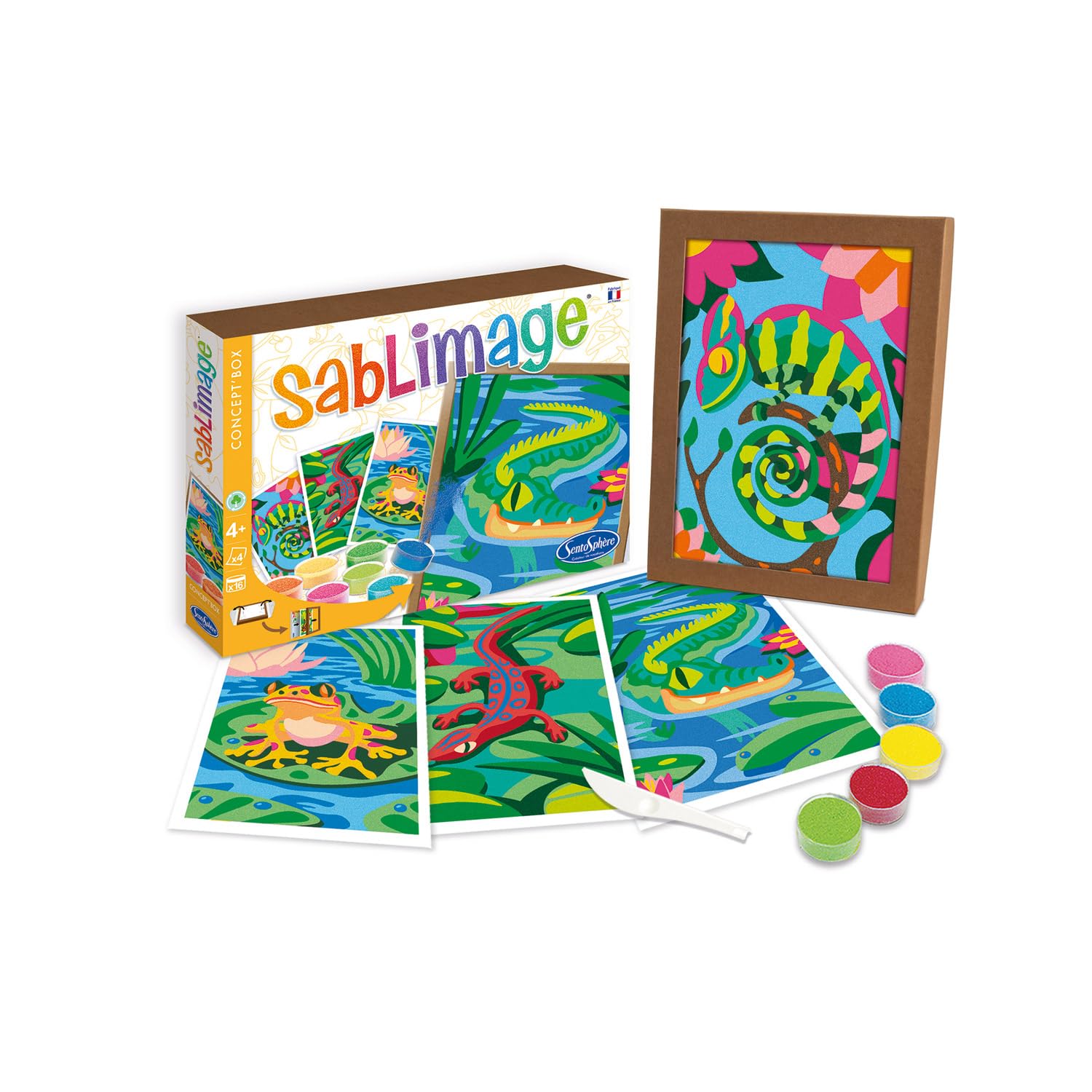 Sentosphere 3908819 Sablimage - Kit de pintura de arena para niños, diseño de reptiles y ranas, kit de manualidades creativo, juego de pintura de arena a partir de 4 años