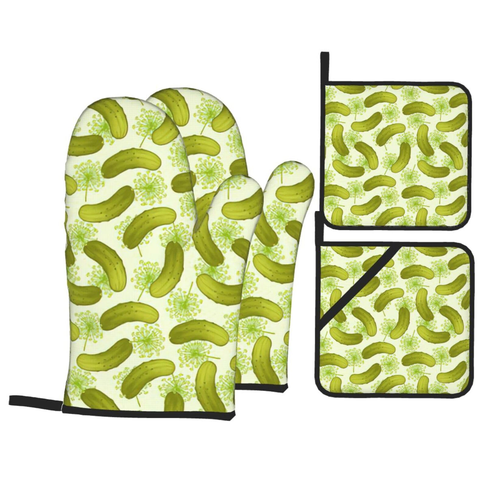 Sushi Dill Pickles Print 4-Piece Oven Microwaving Set Waterproof Kitchen Gloves for Baking Grilling Cooking