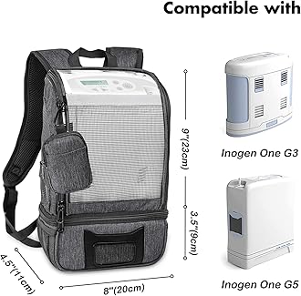 BAGSFY Portable Oxygen Concentrators Backpack Compatible with Inogen One G3 & G5, Lightweight Oxygen Machine Carrying Bag (Gray)