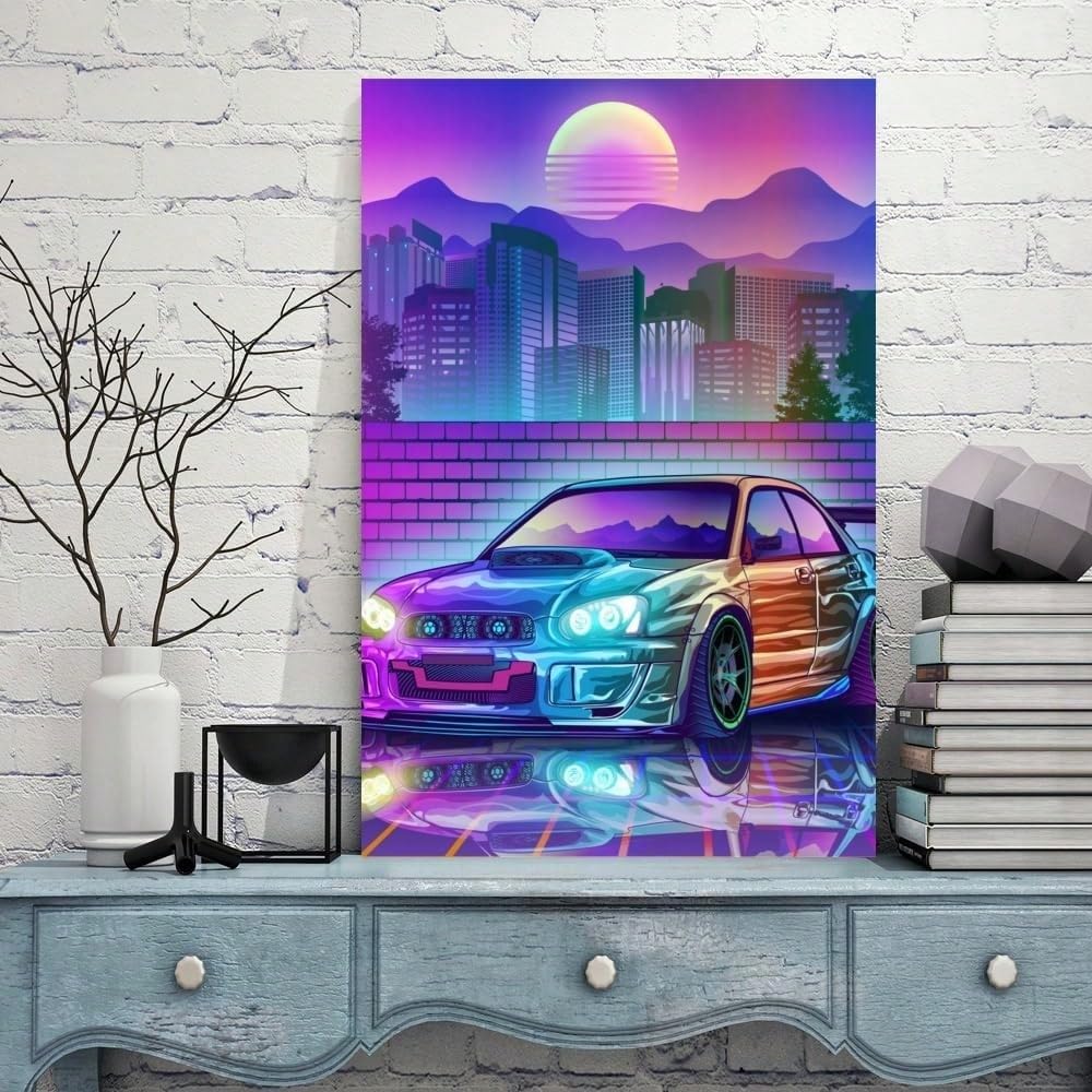 AIHNBF Synthwave - Cuadro de pared retro con diseño de coche deportivo de Vaporwave neón, diseño de ciberpunk, decoración para salón, dormitorio, sala de juegos, decoración de pared, 30 x 45 cm
