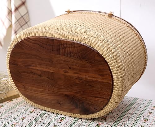 Miniatura 7 de Teng Tian Nantucket Basket Crafts - Cesta de picnic con tejido de caña sobre caña, cesta de compras, cesta de almacenamiento, dos asas oscilantes