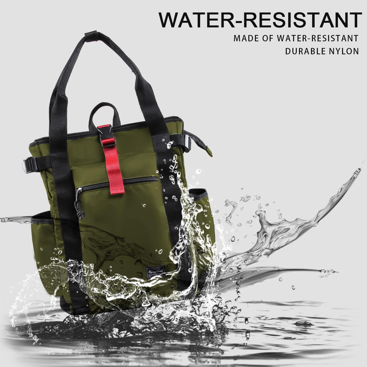 Unisex Laptop Tote Backpack Convertible Lightweight Nylon Water-Resistant Everyday Shoulder Tote bag Backpack with Water Bottle Pocket Work Travel, Army Green - Image 6
