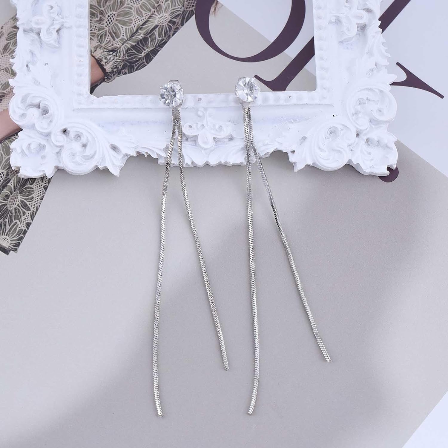 Vintage Crystal Long Dangle Earrings Rhinestone Tassel Chain Earrings Wedding Earrings Silver Full Cz Chain Earrings Sparkly Cz Stud Earrings Jewelry for Women - Image 3